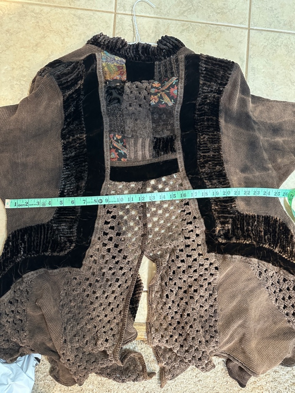 Vintage Sole Ballare Cardigan Women Brown Patchwork Boho Italy Velvet Whimsigoth - Picture 9 of 9